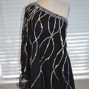 One shoulder Black w/ Silver Sequin cocktail dress